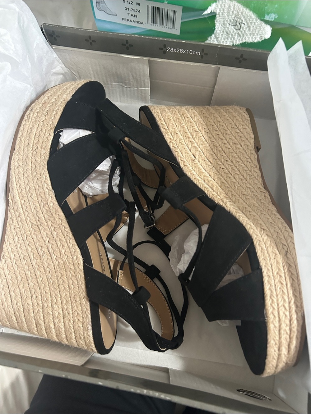 Sun + Stone Black Espadrille Lace-Up Wedge Sandals